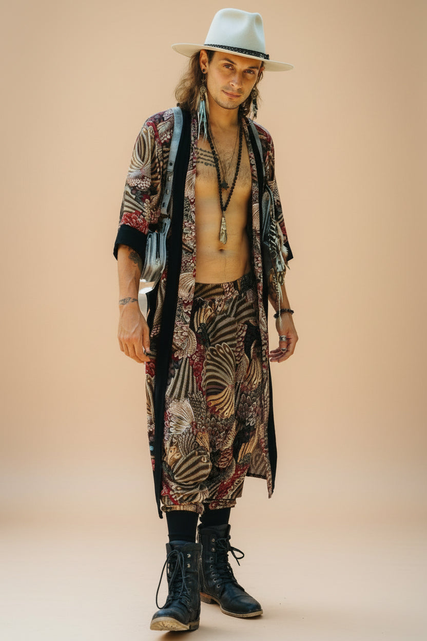 VALO Design Clothing Capes Feather Pattern BALI SPIRIT Feather pattern - Elegant & unique nomadic kimono