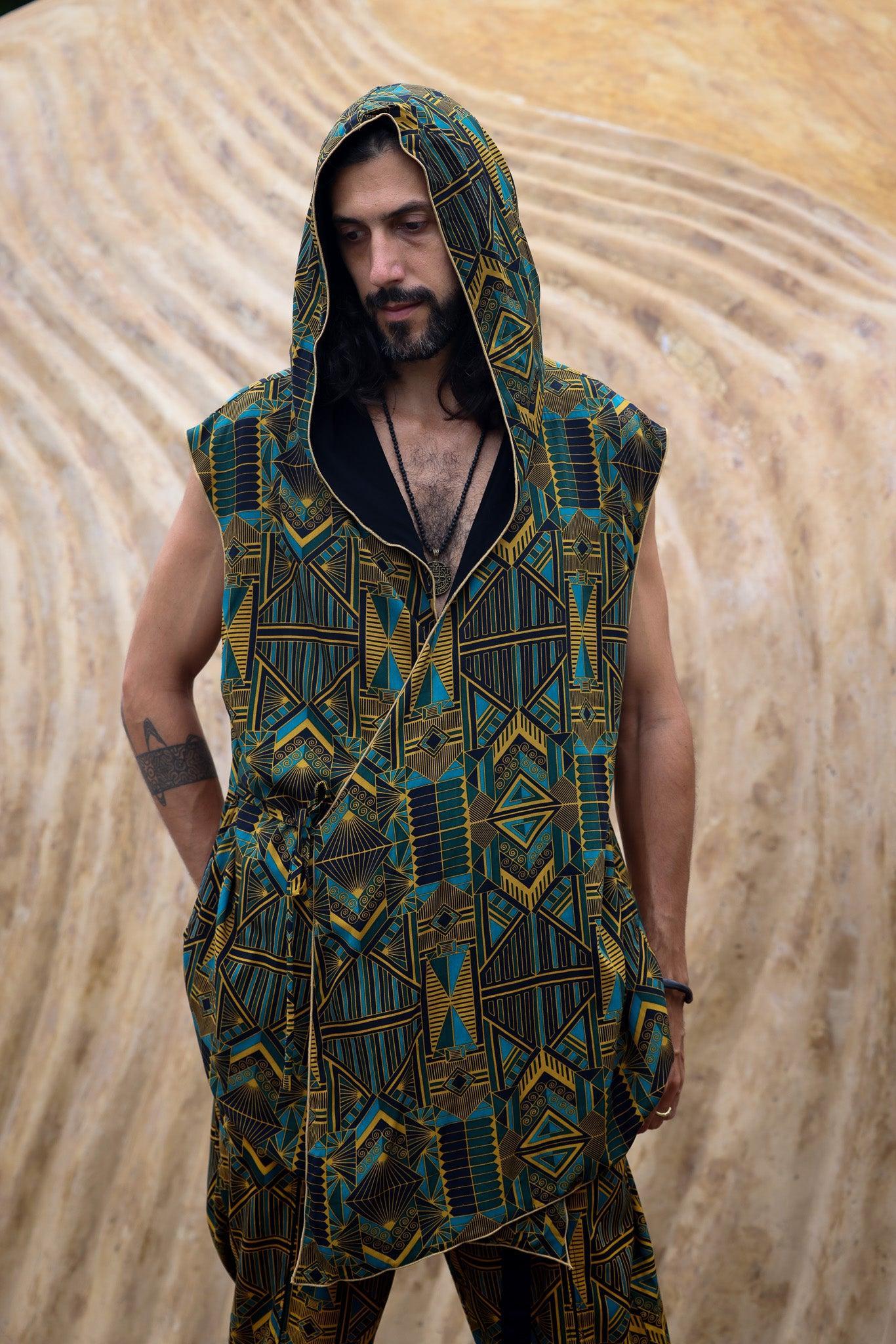 VALO Design Kimono Hanzo - Japanese style double-layered hooded sleeveless kimono top made of 100% Tencel