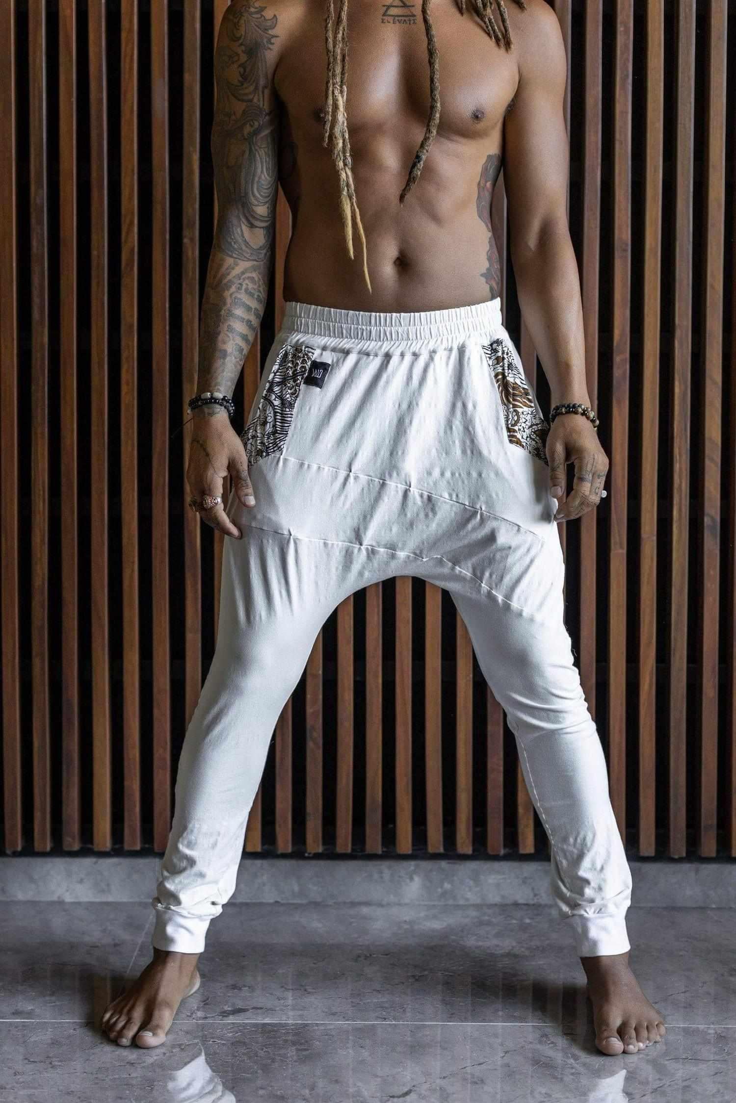 SHIVAJI - bamboo stretch slim leg drop crotch pants with unique details - VALO Design Clothing