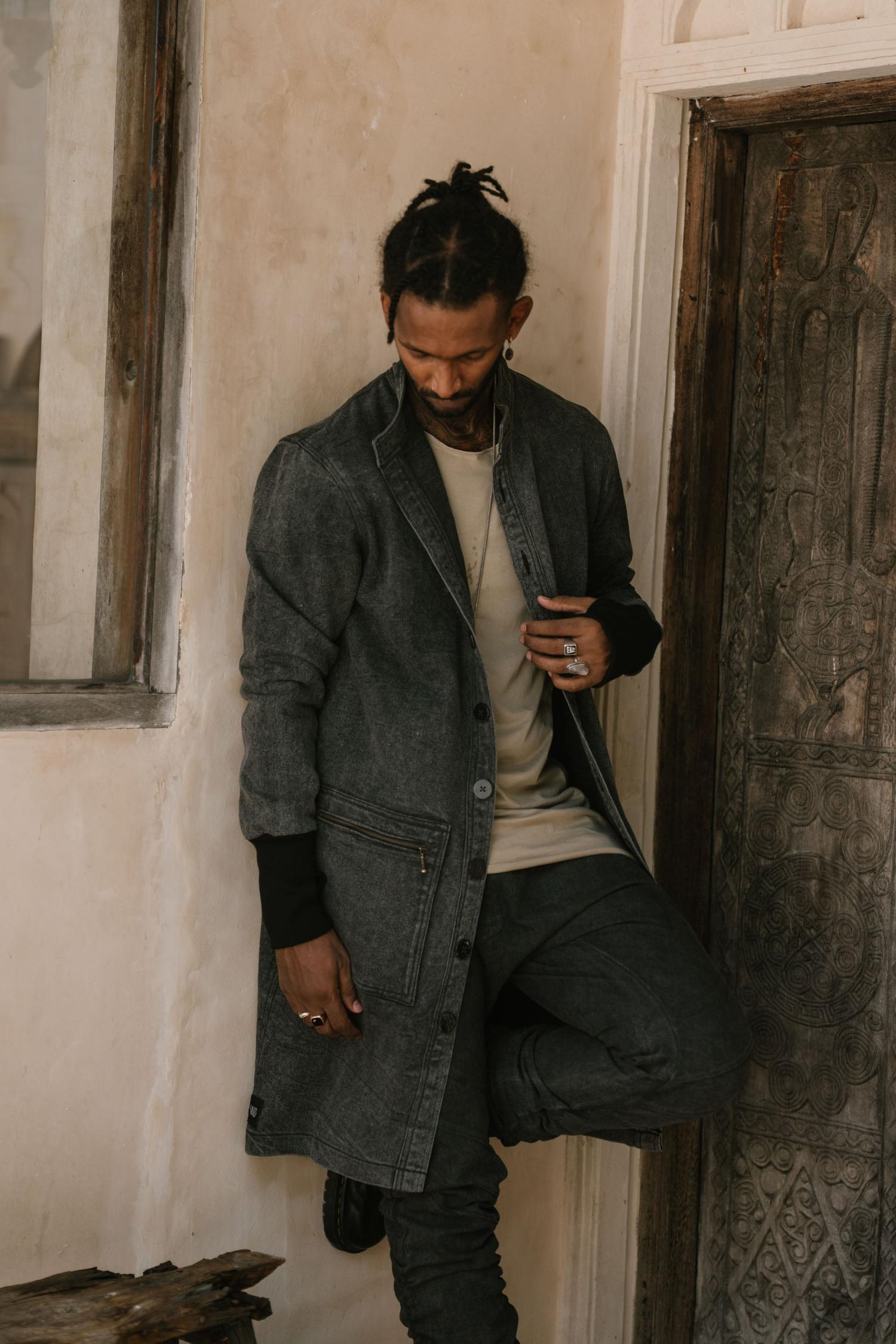USKO Jacket - Stonewashed Denim Jacket with Nehru Collar