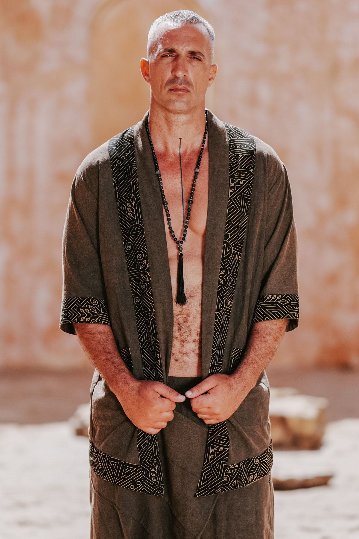AGUNG Kimono Green - Short Stonewashed Linen Kimono