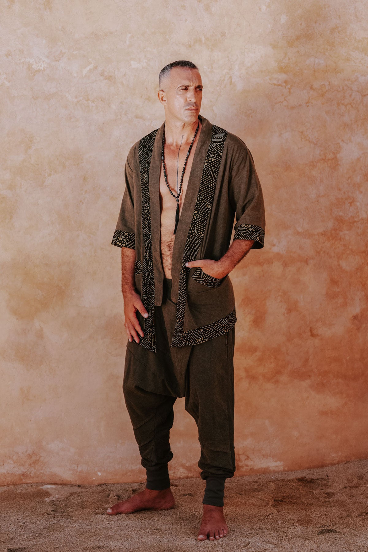 AGUNG Kimono Green - Short Stonewashed Linen Kimono