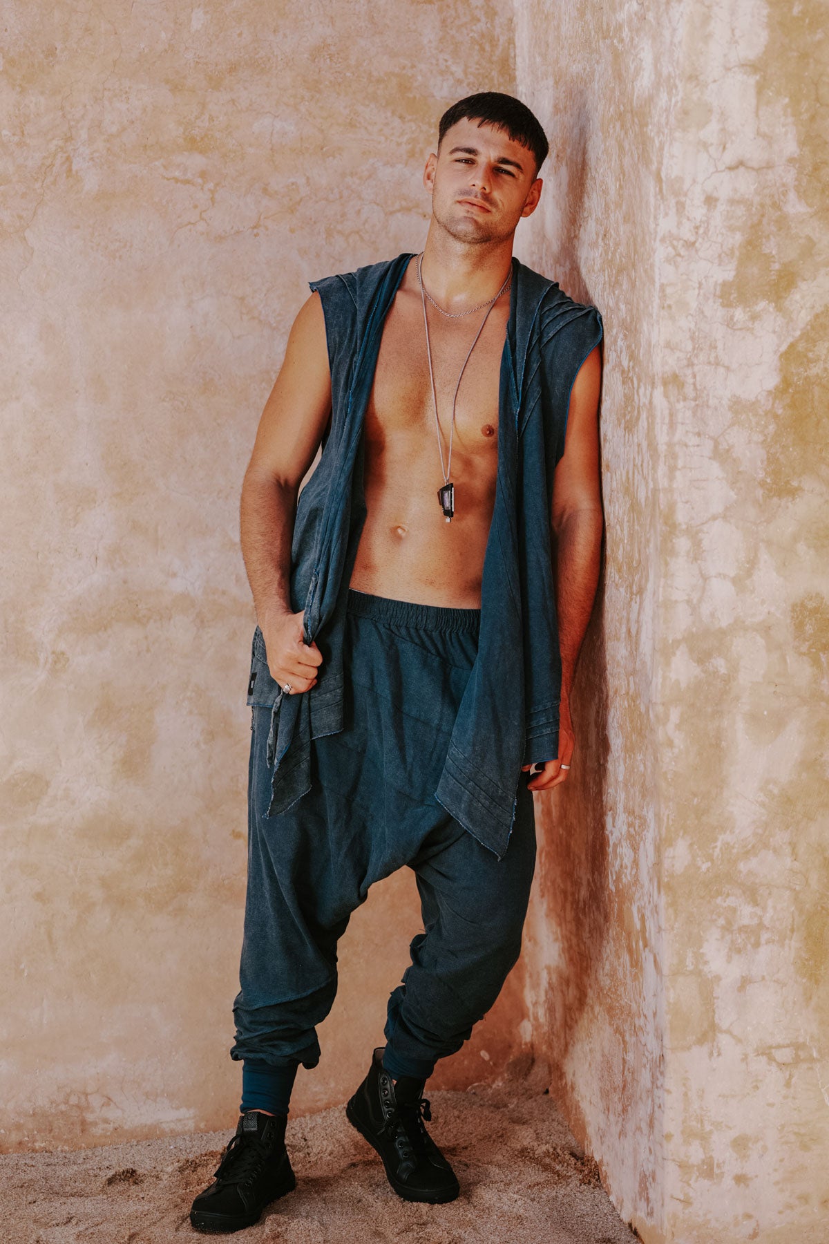 AGUNG Pants Blue - Stonewash Linen Harem Pants