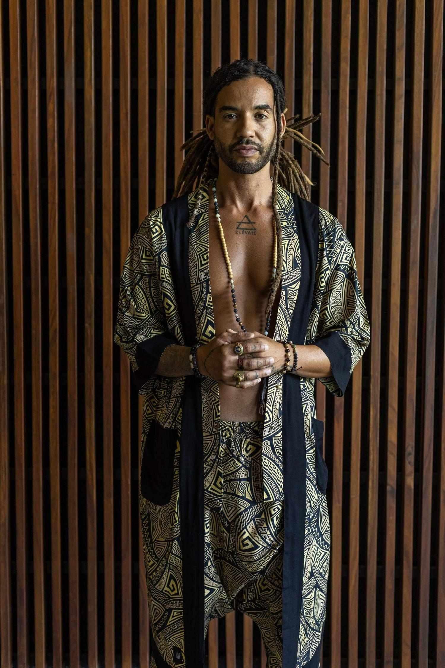 VALO Design VALO SPIRIT Gold & Black Tribal - elegant & unique cotton kimono cardigan