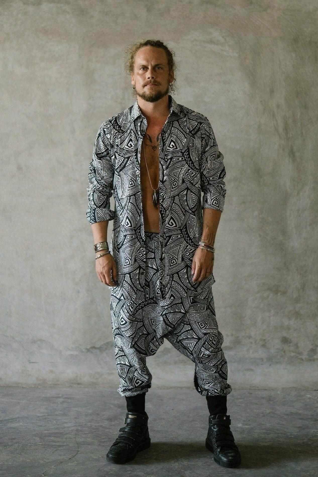 VALO Design VALO SPIRIT NINJA Black & White Tribal - Comfortable & stylish cotton print harem pants