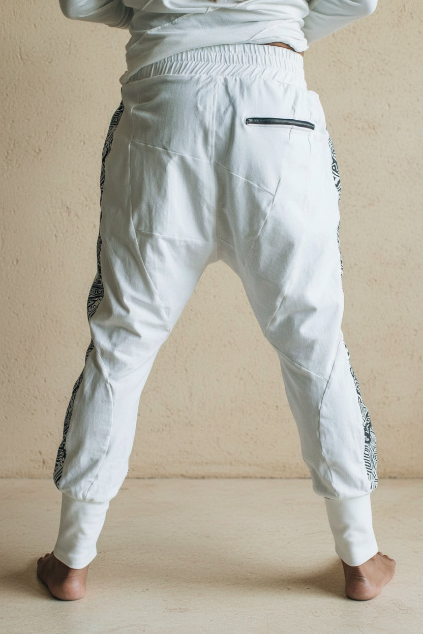 CAPO Pants - Bamboo stretch drop crotch joggers with tribal details - VALO Design Clothing 