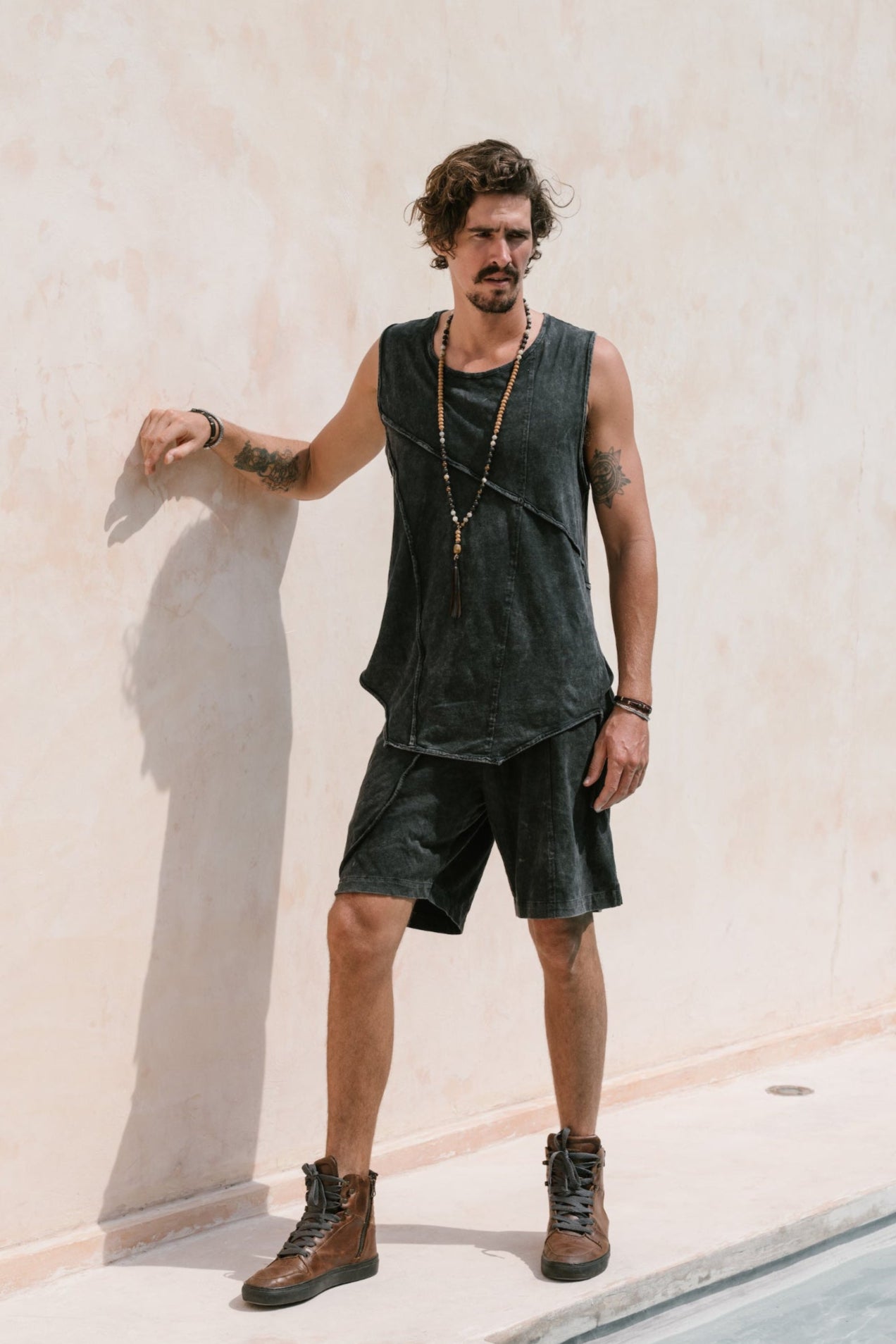 KELO SHORTS & TANKTOP - Dark Grey Stonewashed Cotton