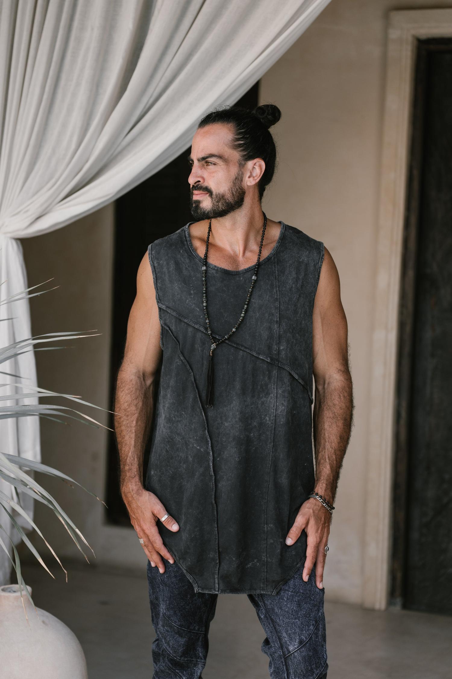 KELO TANK - Asymmetric Sleeveless Stonewashed Cotton Vest