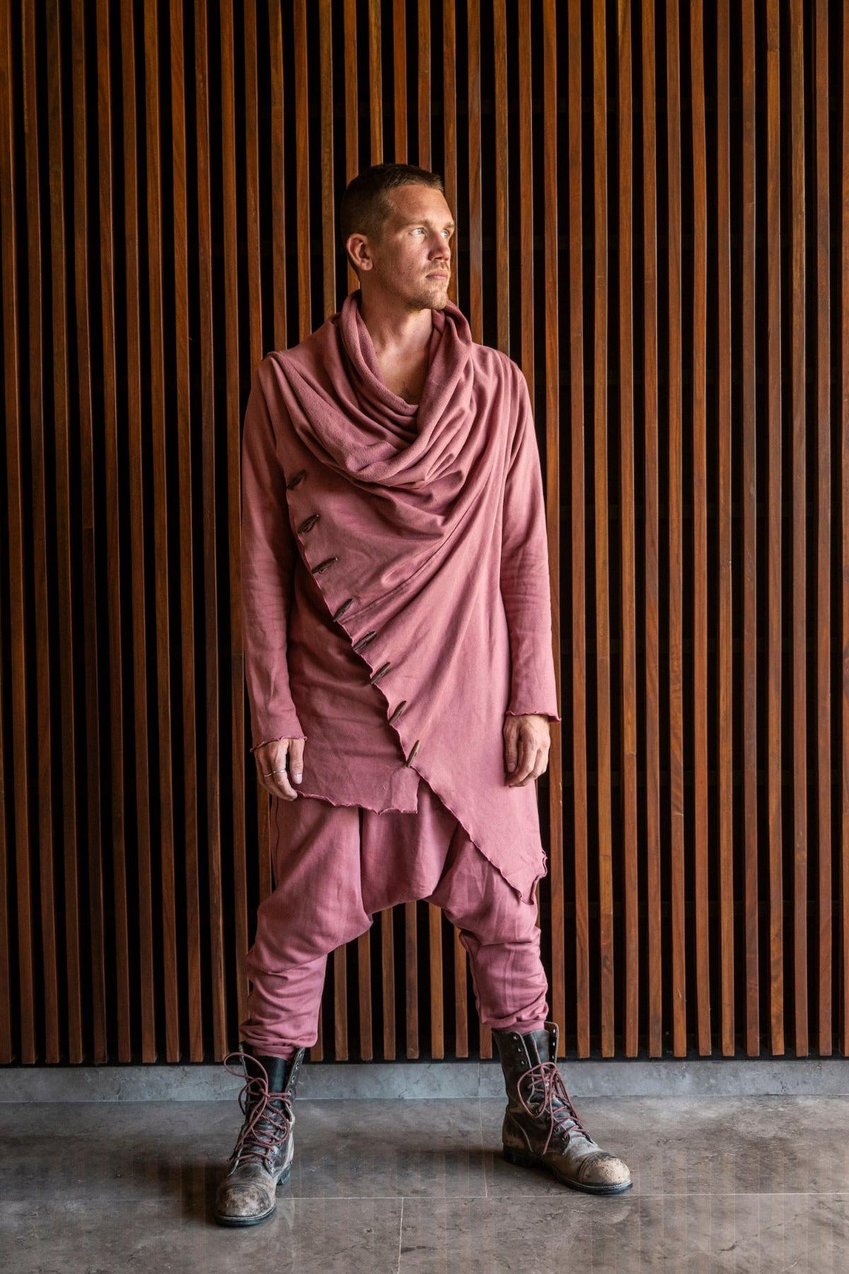 VALO Design Hoodies KENOBI Red Rossore - Jedi style cotton denim hoodie with wooden buttons