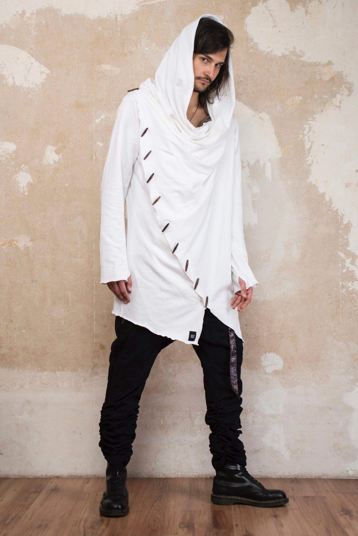 VALO Design Hoodies KENOBI White - Jedi style cotton hoodie with wooden buttons