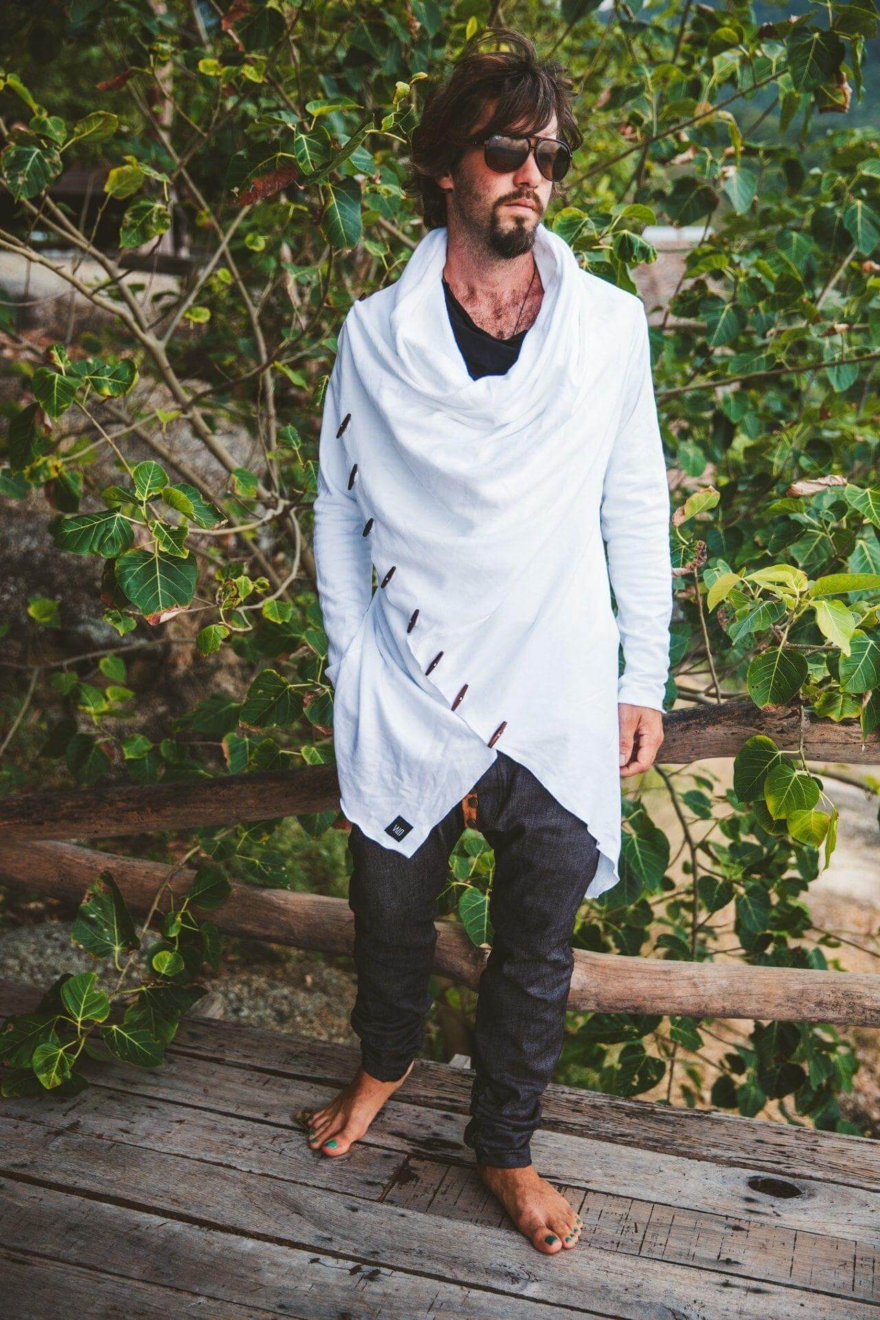 VALO Design Hoodies KENOBI White - Jedi style cotton hoodie with wooden buttons
