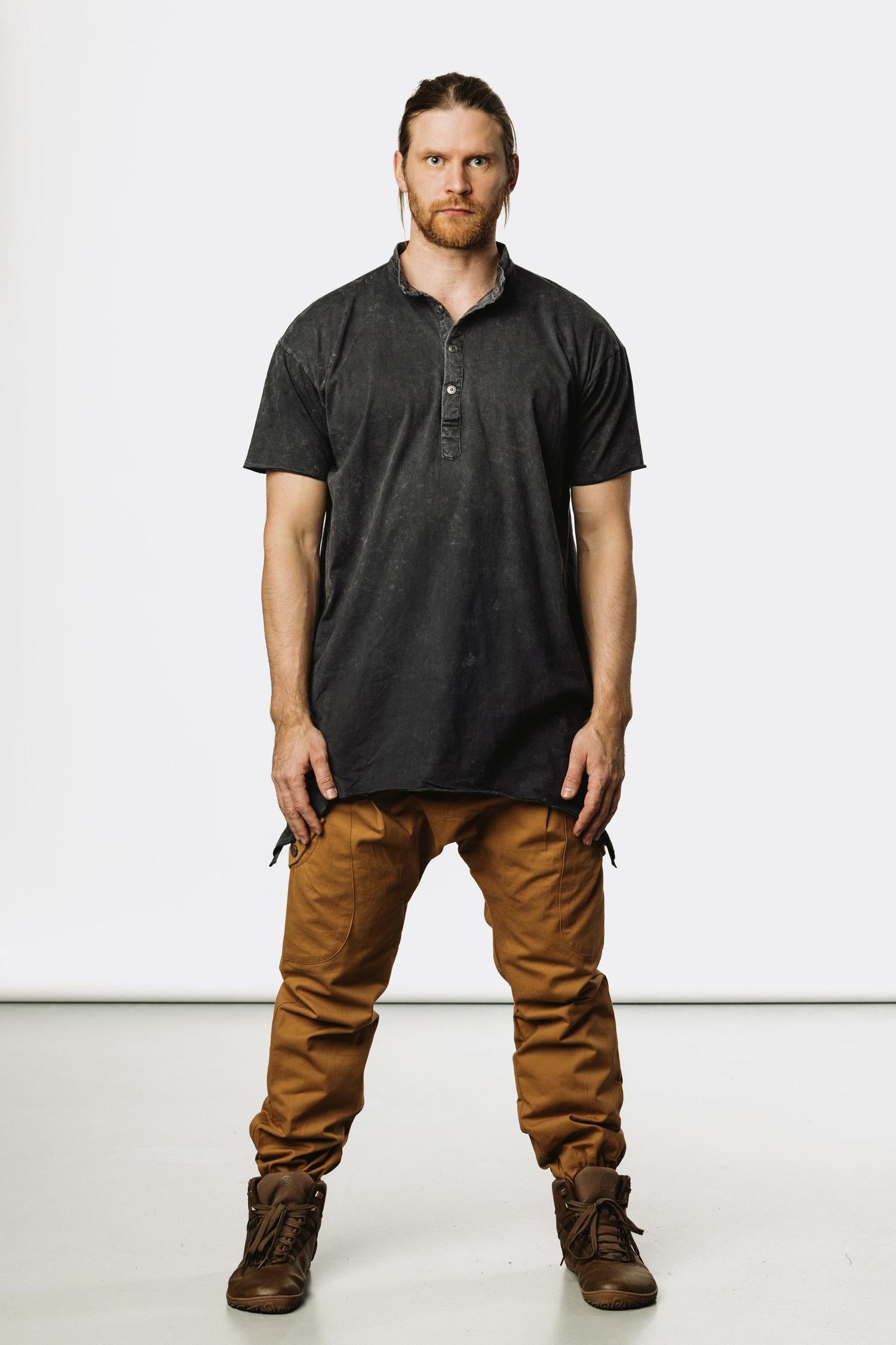 VALO Design Clothing  KURTAN - Bamboo oversize tee with top button up and asymmetric side cuts