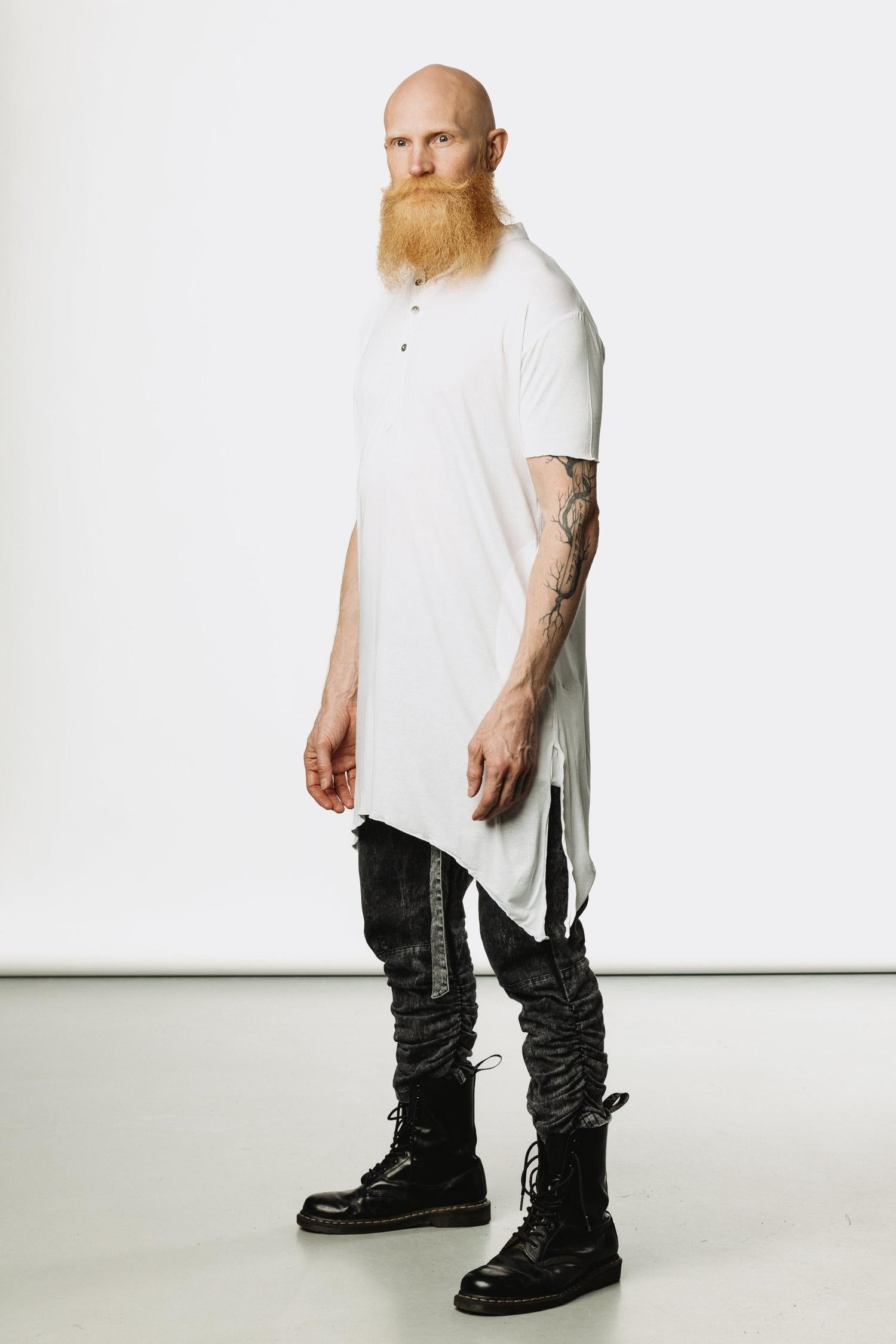 VALO Design Clothing  KURTAN - Bamboo oversize tee with top button up and asymmetric side cuts