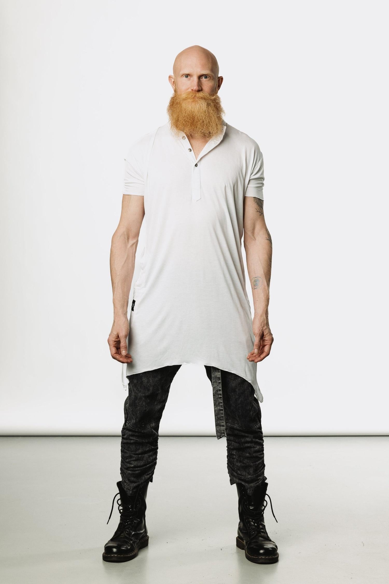 VALO Design Clothing  KURTAN - Bamboo oversize tee with top button up and asymmetric side cuts
