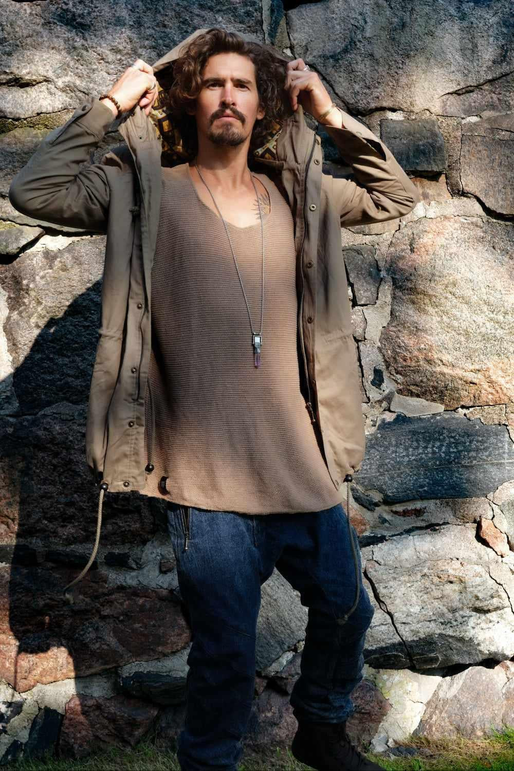 LUONTO JACKET Green - Hooded Double Layered Print Art Zipper Coat-Jackets-VALO Design Clothing