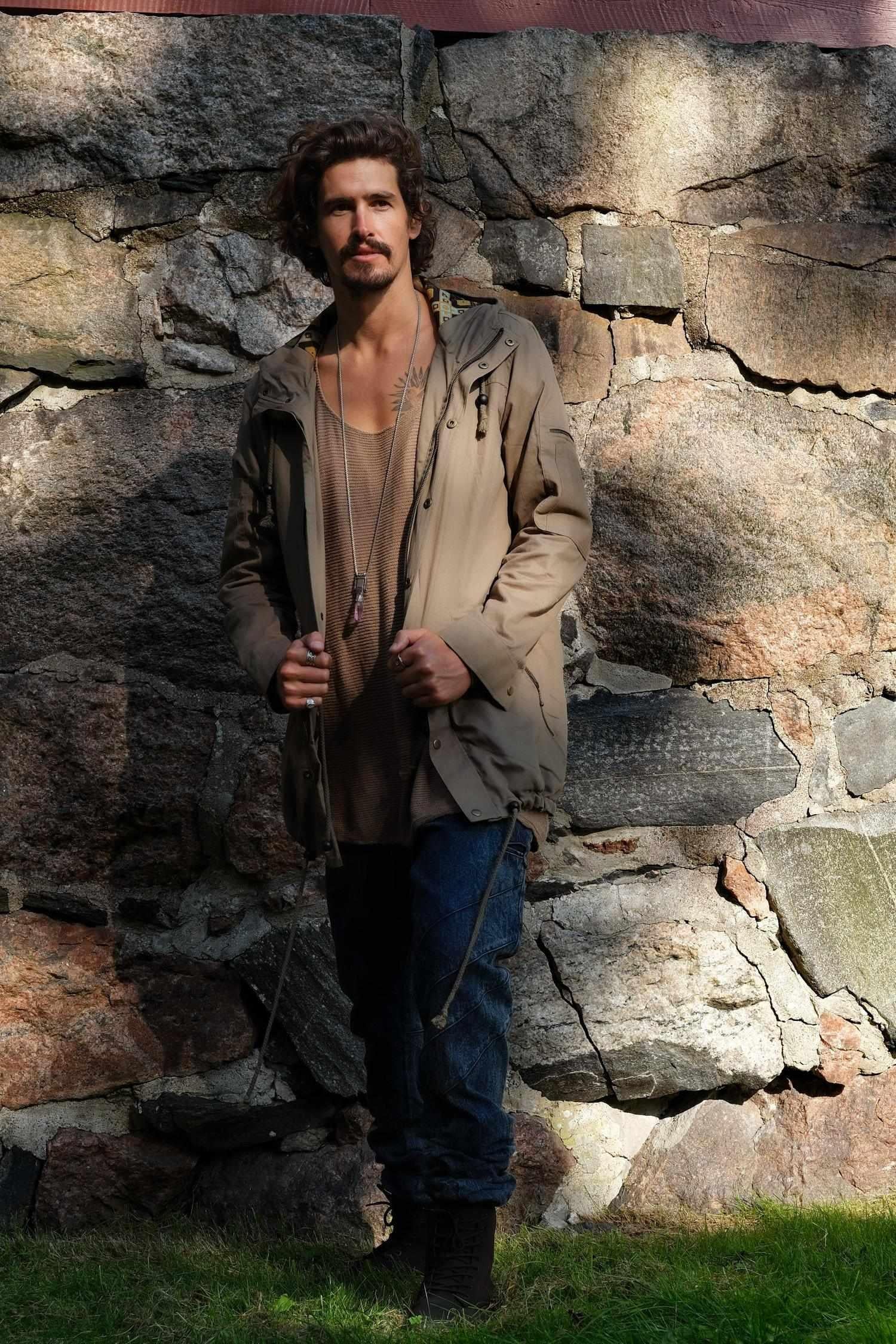 LUONTO JACKET Green - Hooded Double Layered Print Art Zipper Coat-Jackets-VALO Design Clothing