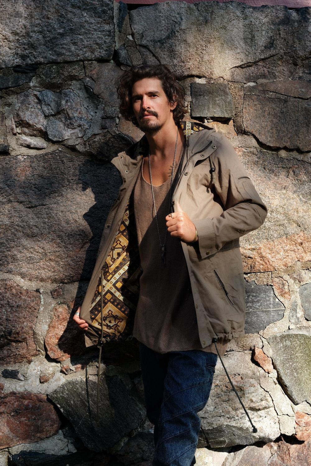 LUONTO JACKET Green - Hooded Double Layered Print Art Zipper Coat-Jackets-VALO Design Clothing