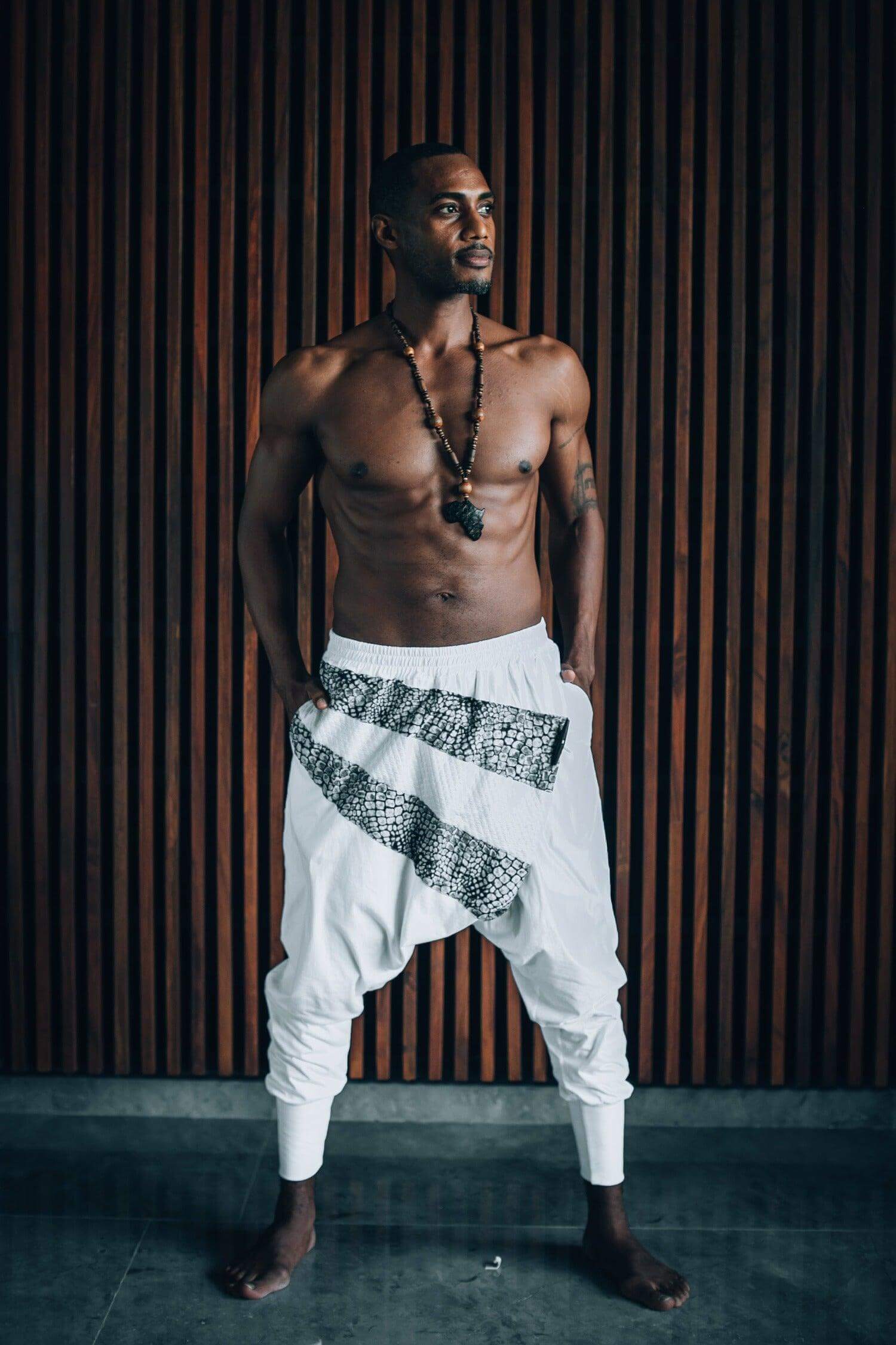 VALO Design Pants Ninja Warrior AGUNG – Stylish, slim-leg harem drop-crotch pants crafted from soft, elegant cotton fabric