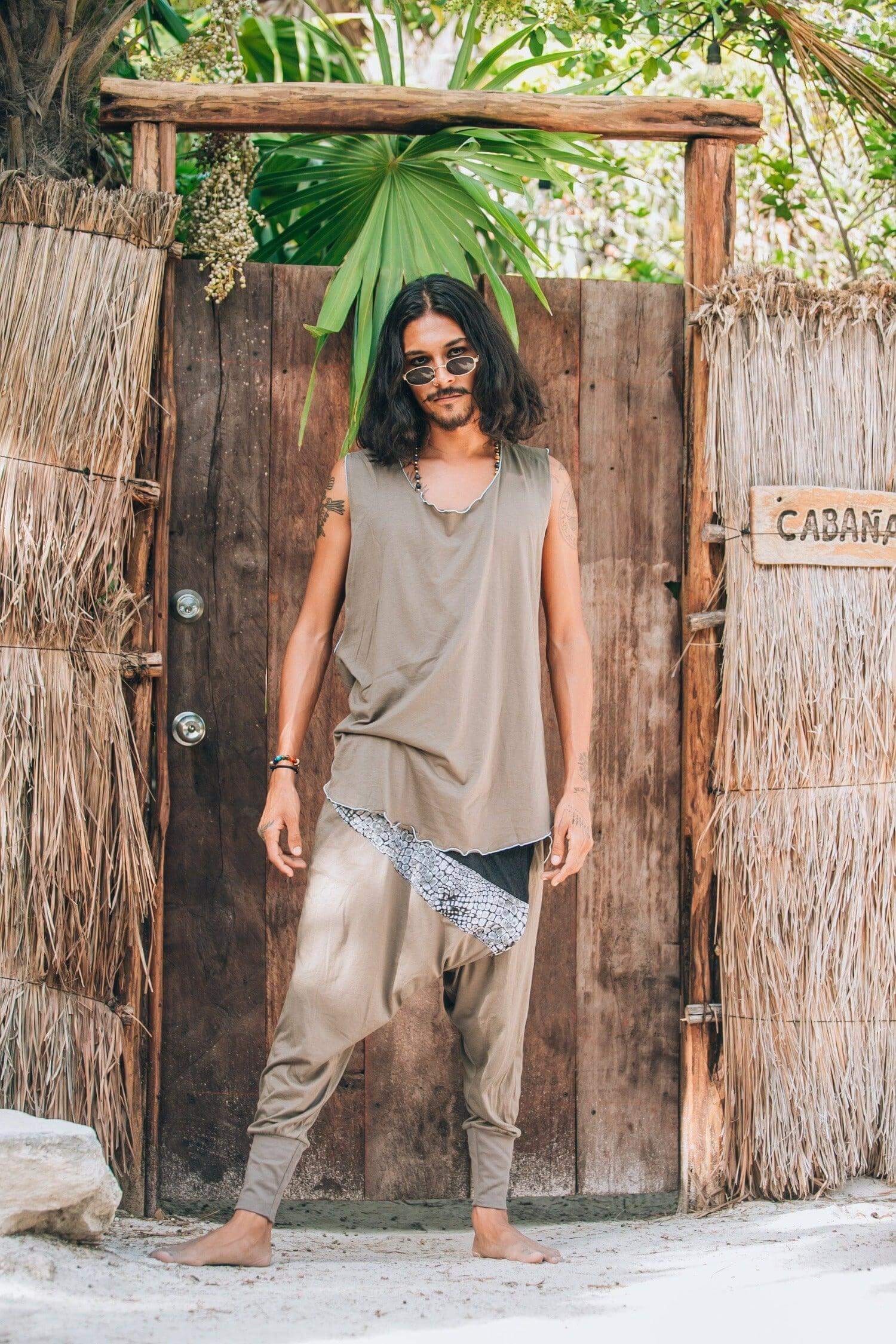 VALO Design Pants Ninja Warrior AGUNG – Stylish, slim-leg harem drop-crotch pants crafted from soft, elegant cotton fabric