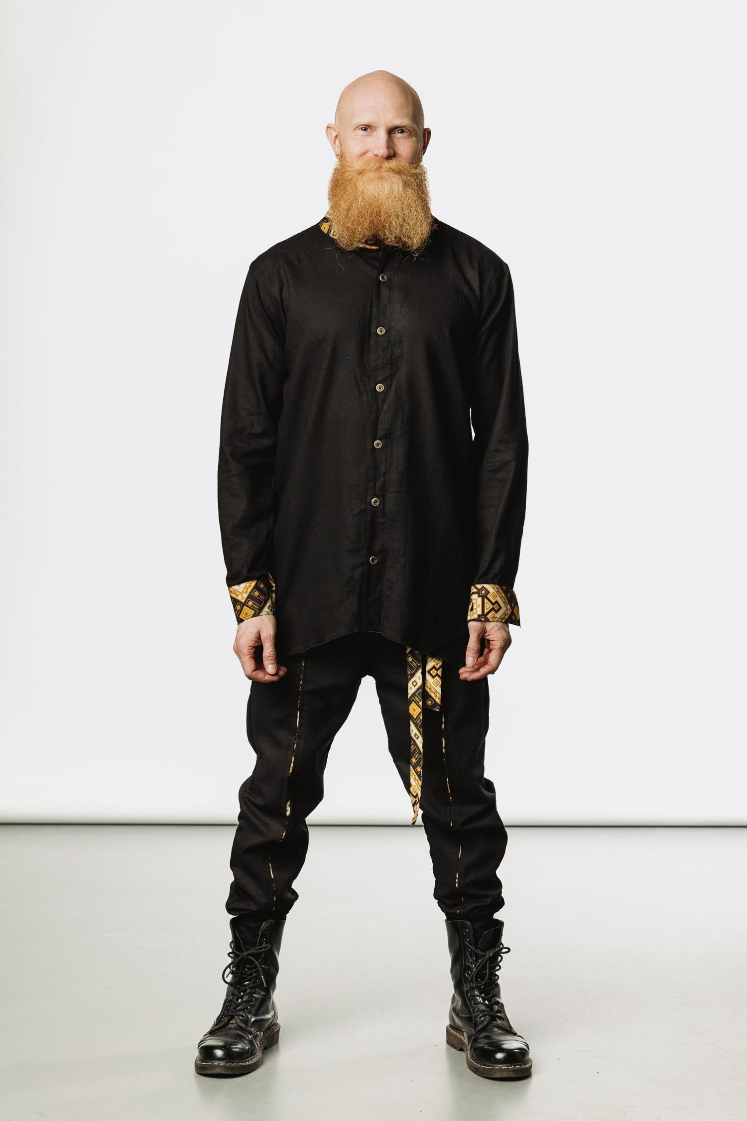 QI PANTS - Oriental Drop Crotch Linen Pants-Pants-VALO Design Clothing