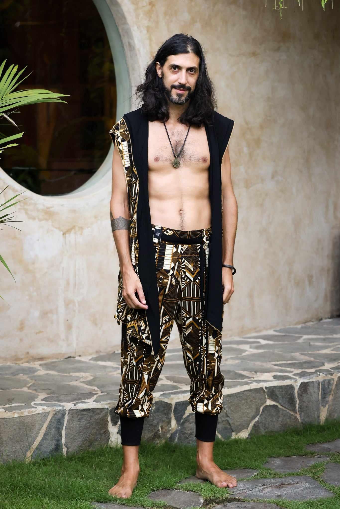 VALO Design Pants QI Prism -  High quality drop crotch tencel pants inspired by the 20's ageless style combined with indigenous and sacred symbolism. Extremely comfortable with soft cotton ribbing on the legs. 