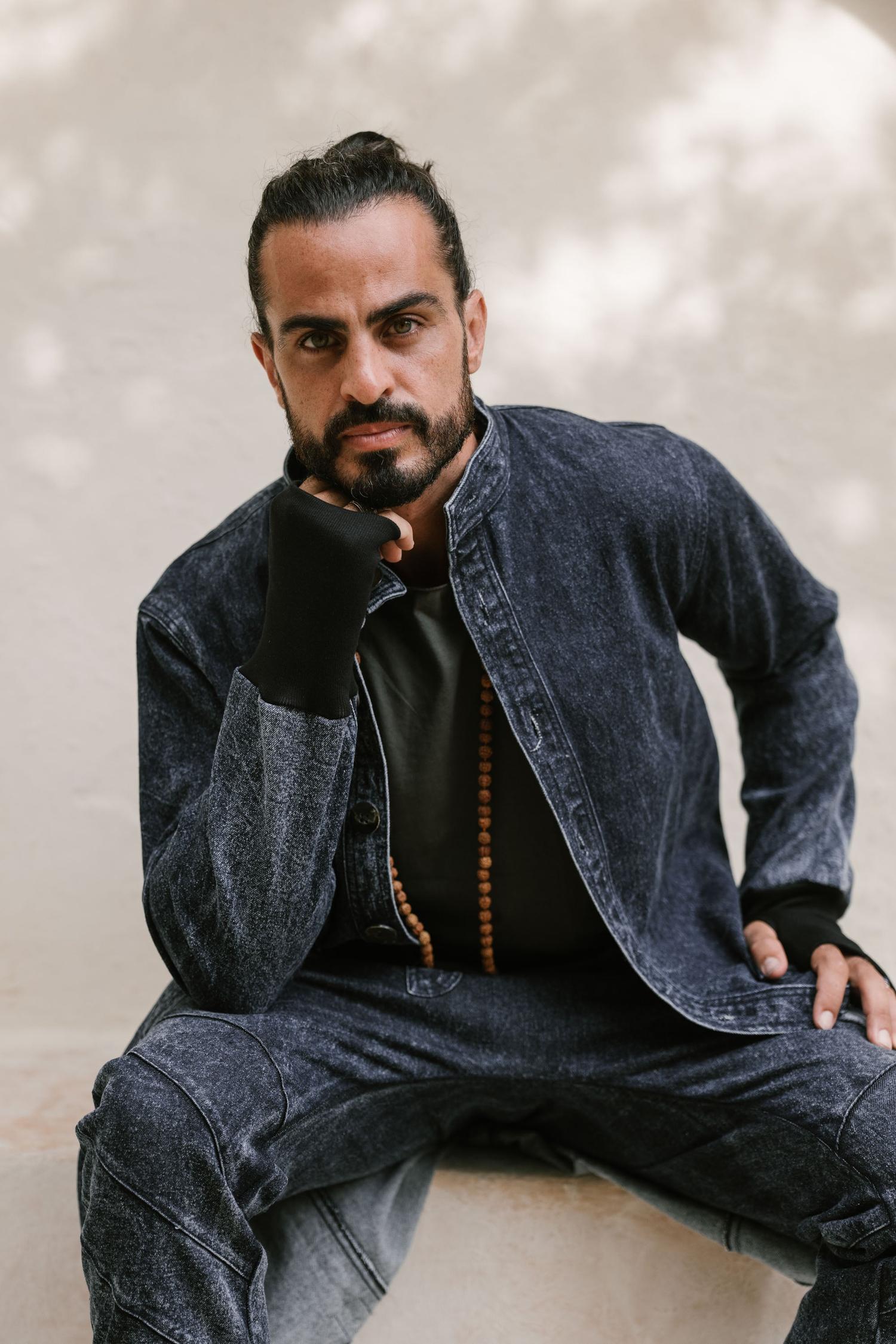 USKO Jacket - Stonewashed Denim Jacket with Nehru Collar