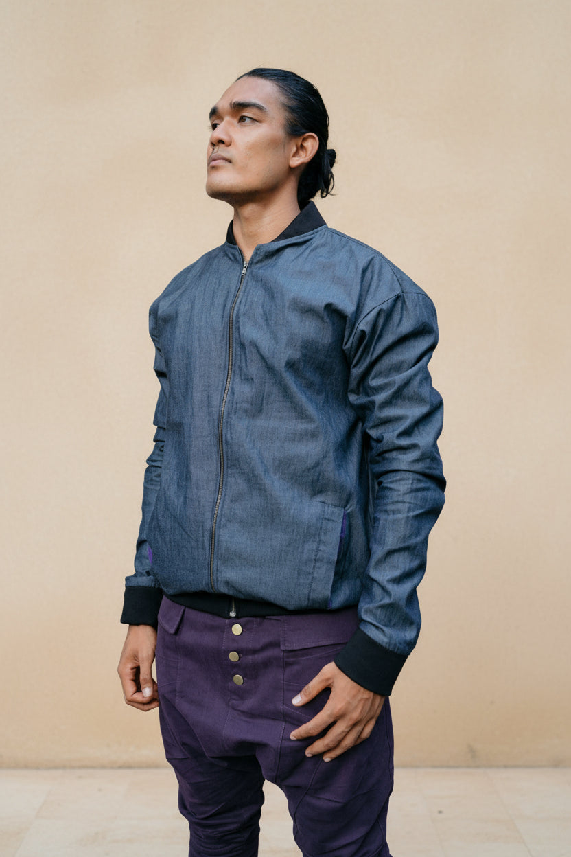 VALOdesigns Jackets S/M / Charcoal Blue VALO BOMBER - Reversible multicolor cotton bomber zipper jacket with unique print