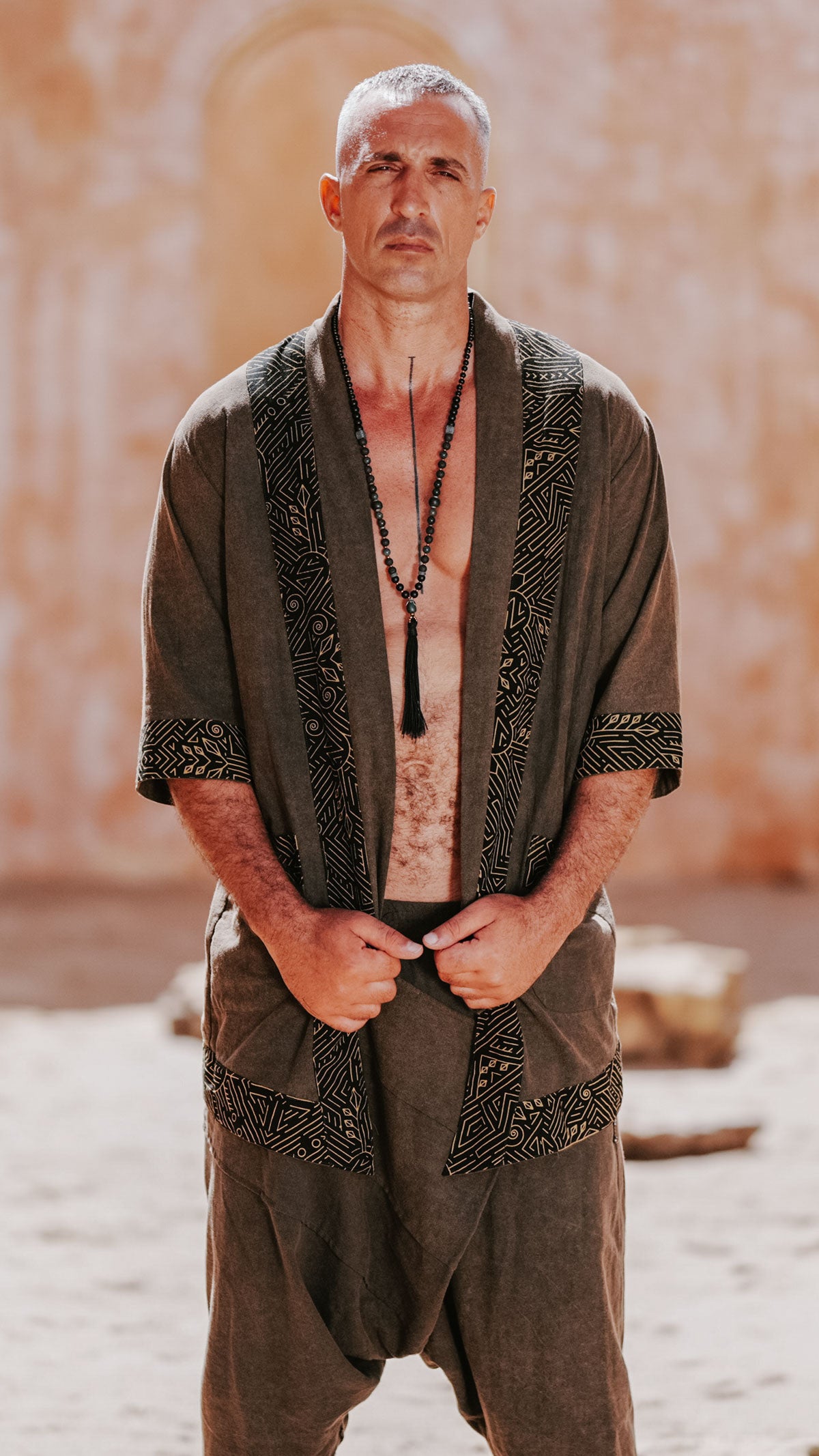 AGUNG Kimono Green - Short Stonewashed Linen Kimono