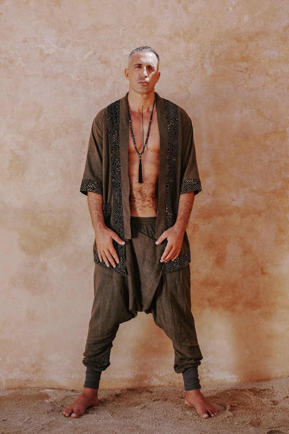 AGUNG Kimono Green - Short Stonewashed Linen Kimono