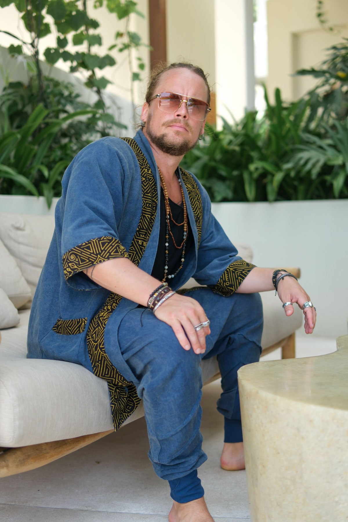 AGUNG Kimono Blue - Short Stonewashed Linen Kimono