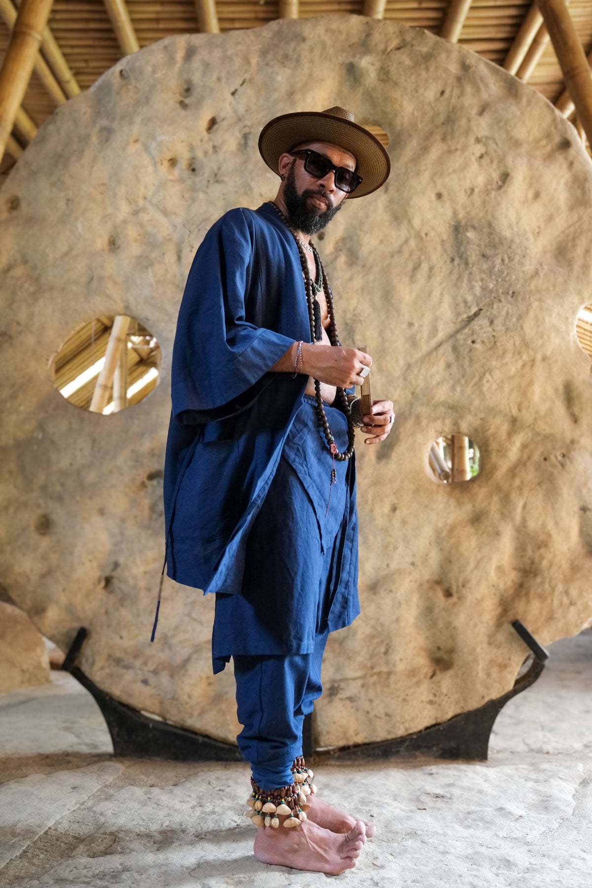 BUSHI Kimono Navy Blue - Japanese Inspired Linen Haori Robe Vest