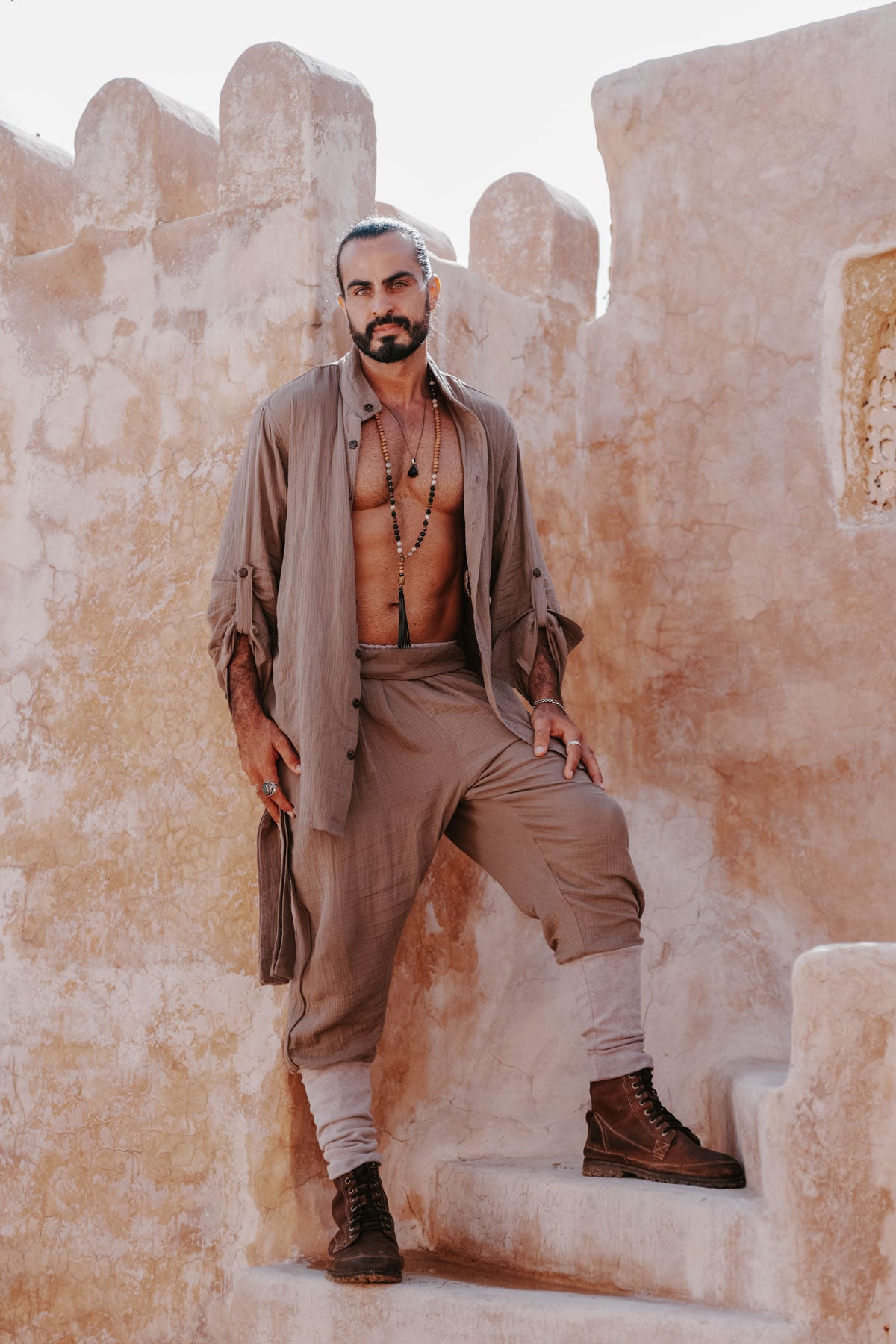 DJINN Shirt - Relaxed Cotton Crepe Nehru Collar Shirt