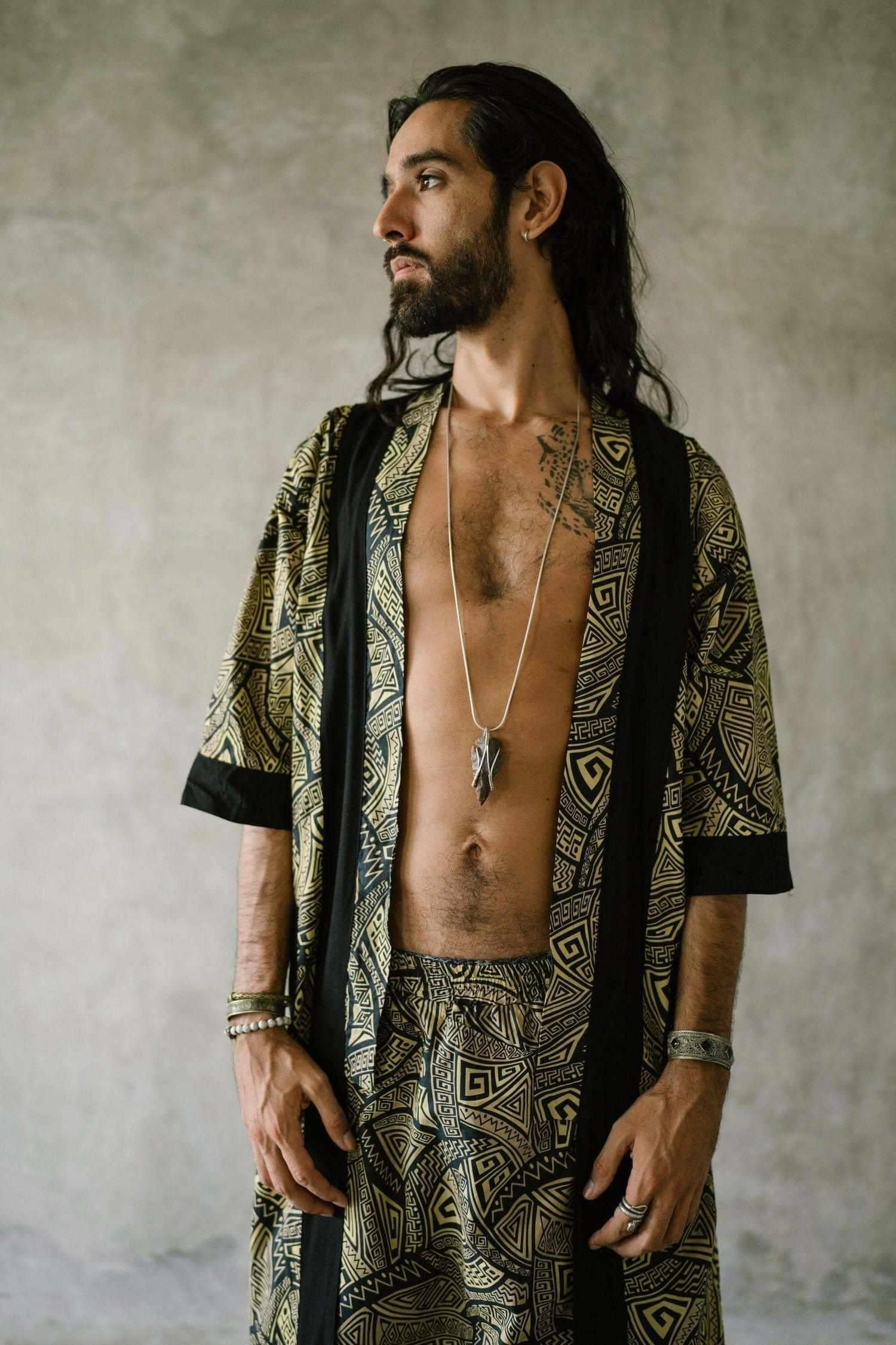 VALO Design VALO SPIRIT Gold & Black Tribal - elegant & unique cotton kimono cardigan 