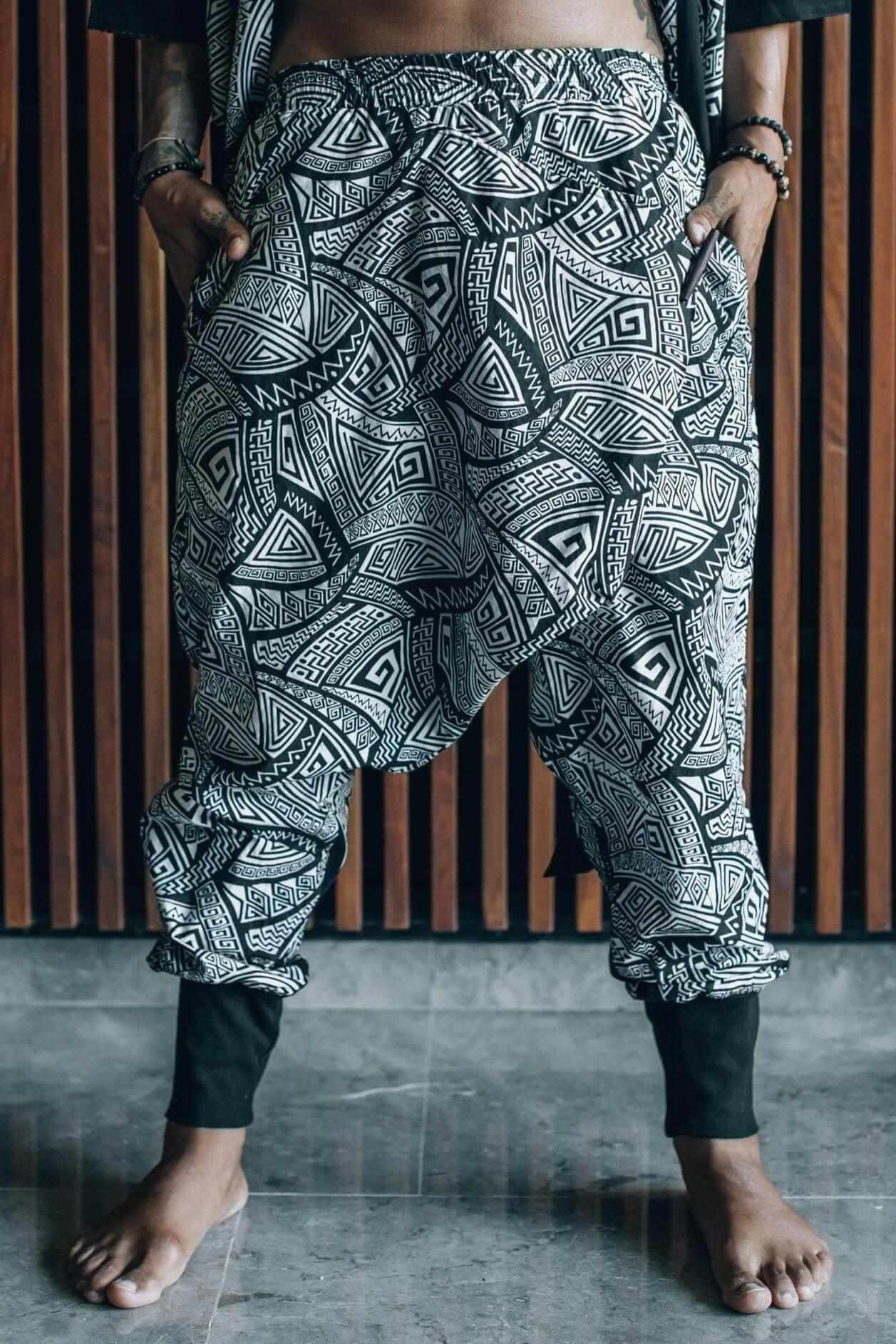 VALO Design VALO SPIRIT NINJA Black & White Tribal - Comfortable & stylish cotton print harem pants