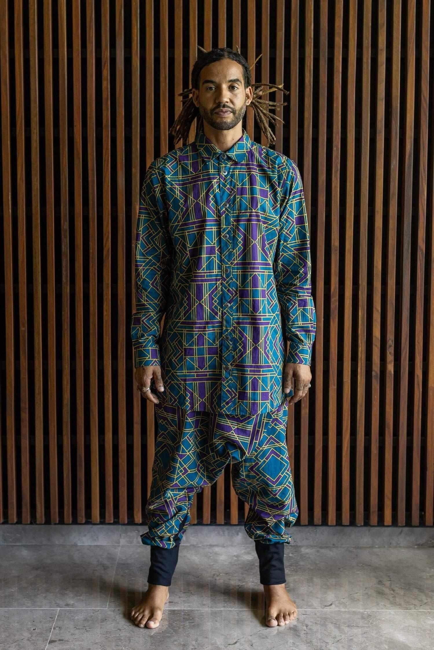 VALO Design VALO SPIRIT NINJA Blue Geometric - Comfortable & stylish cotton print harem pants