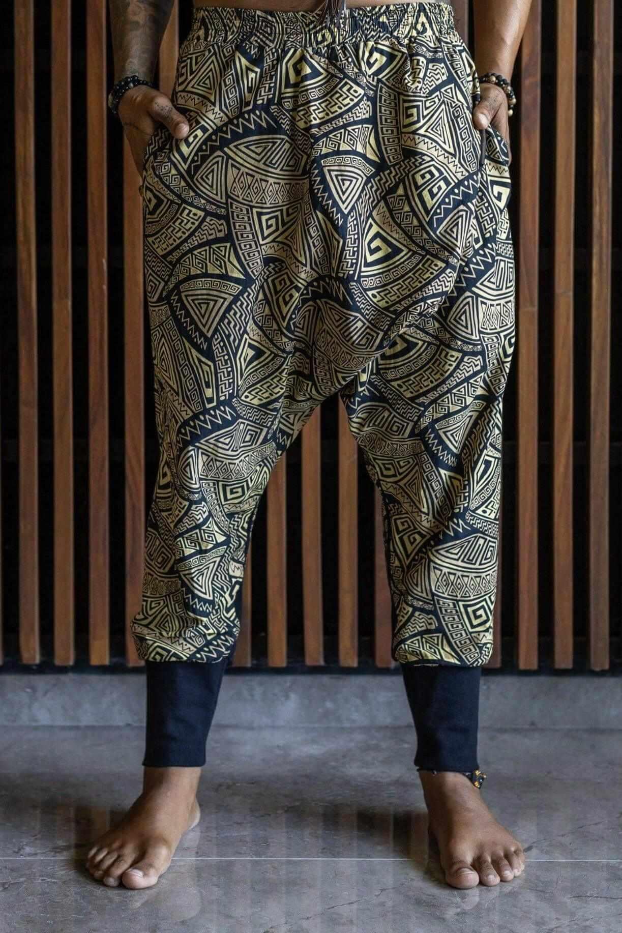 VALO Design VALO SPIRIT NINJA Gold & Black Tribal - Comfortable & stylish cotton print harem pants 
