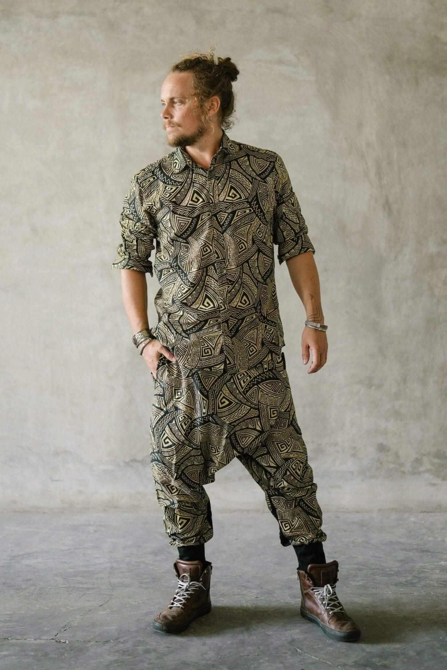 VALO Design VALO SPIRIT NINJA Gold & Black Tribal - Comfortable & stylish cotton print harem pants 