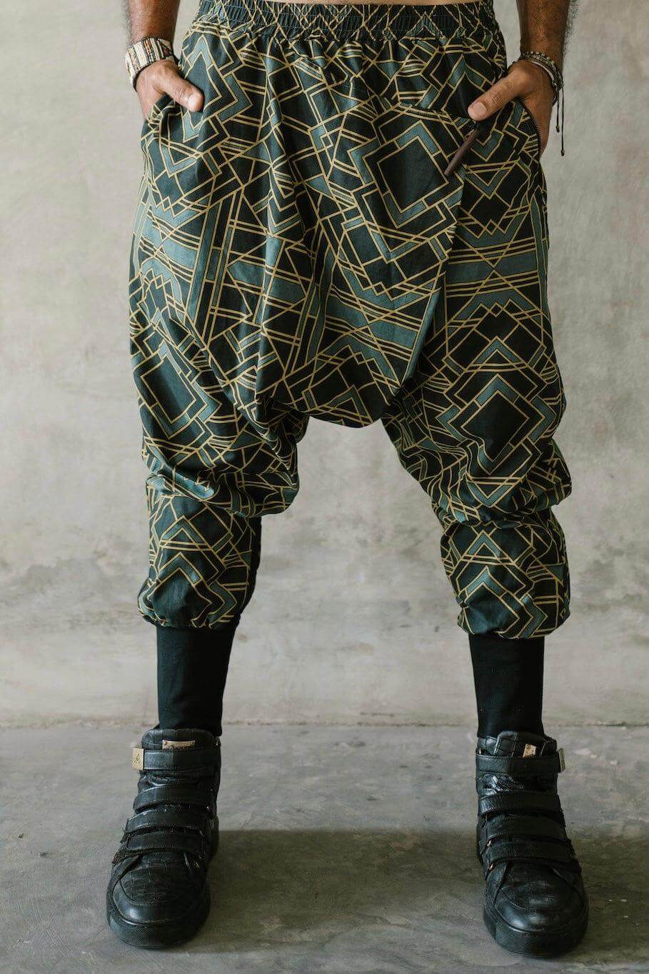 VALO Design VALO SPIRIT NINJA Green Geometric - Comfortable & stylish cotton print harem pants 