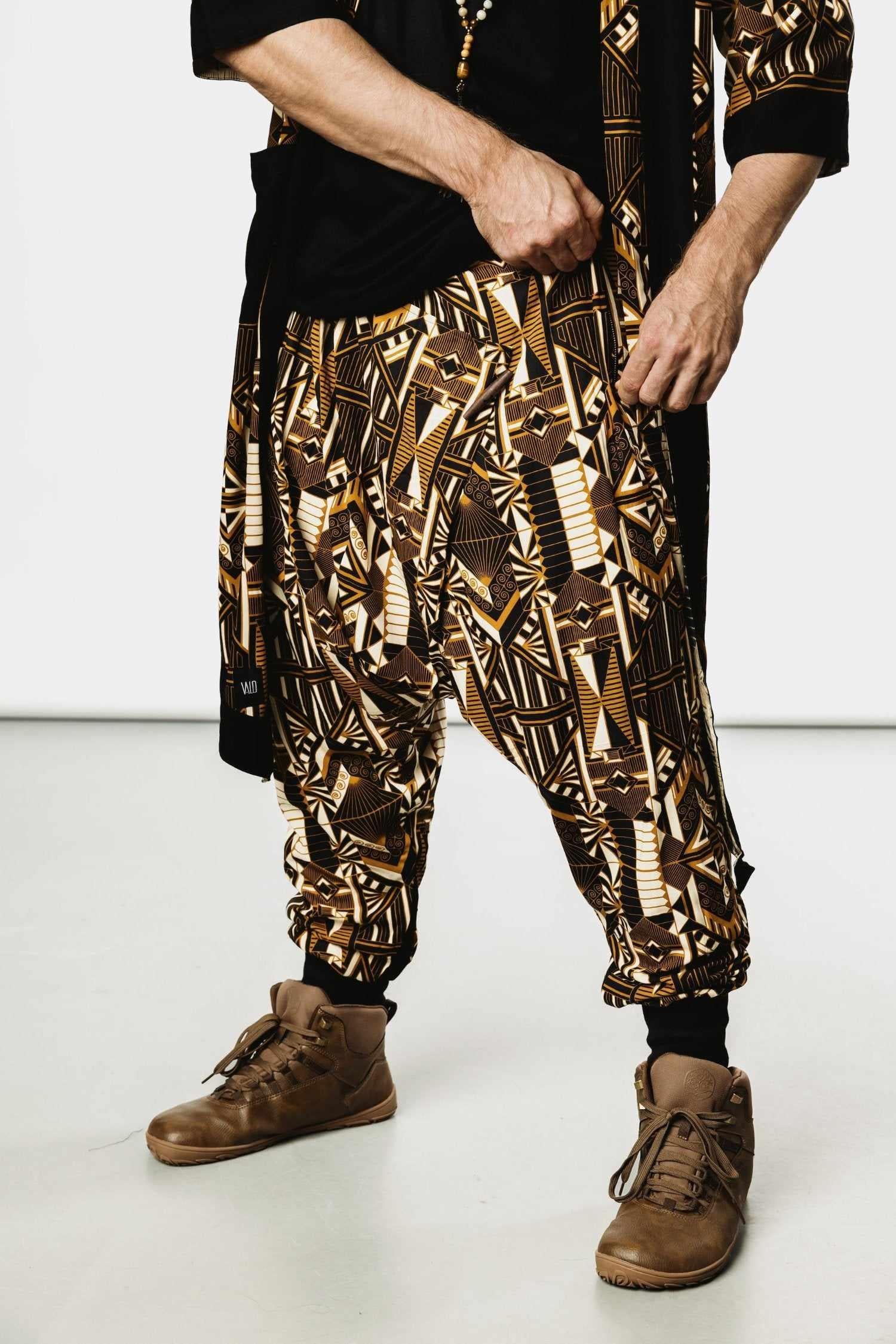 VALO Design Valo Spirit Ninja Gold Prism - Slim leg drop crotch harem sarouel pants
